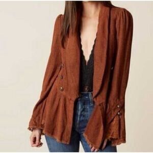 EUC Free People Throwback Corduroy Jacket Lace Bell Sleeve Military Blazer XS